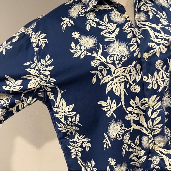 Ralph Lauren Polo Jeans Men's Blue tropical print vintage Shirt - Picture 3 of 12